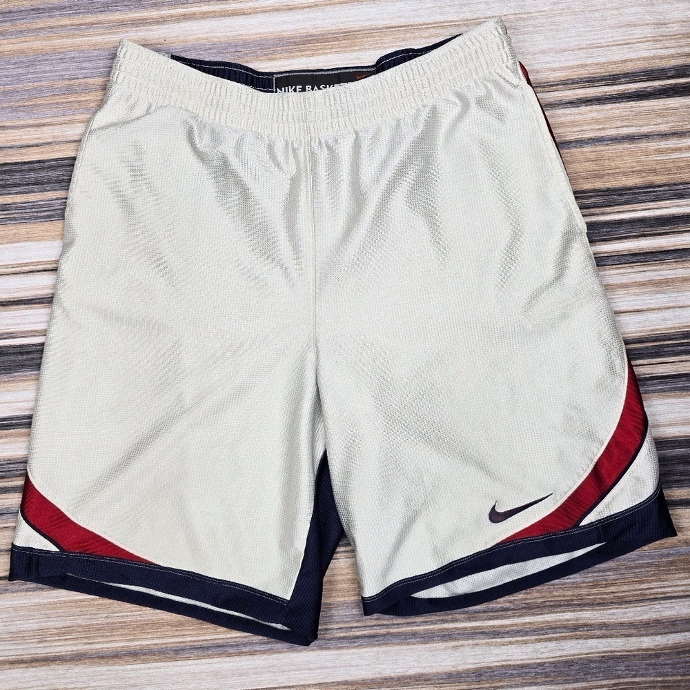Vintage Nike Basketball Shiny Silvery White, Red, Blue Dazzle Shorts Mens Medium